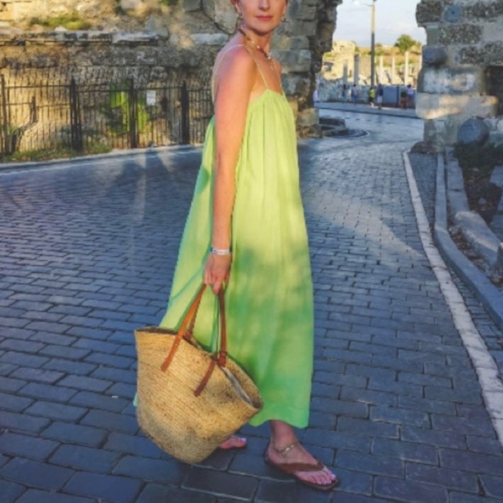 H&M voluminous lime green linen blend maxi dress